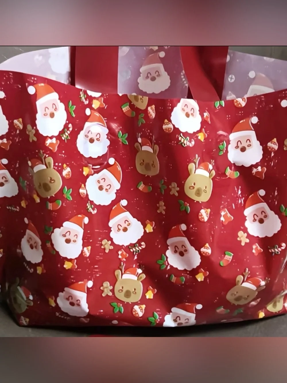 Festive Red Christmas Gift Bags with Santa Print - 25 ct Plastic 8x12” NIP